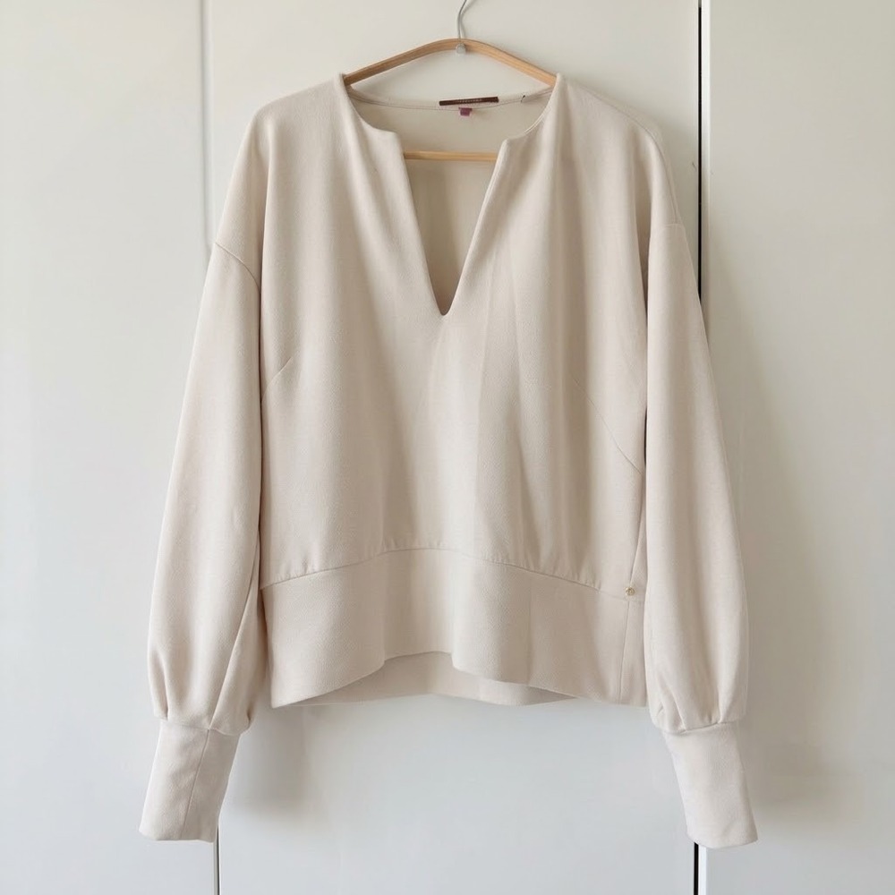 Scotch & Soda Cream Balloon Sleeve Top V-Neck Pullover Womens L
